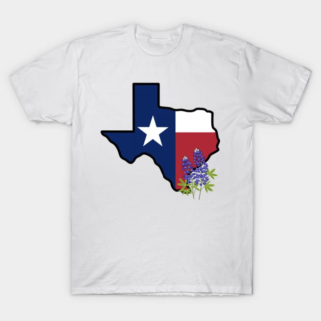 State of Texas Flag with State Flower Bluebonnet T-Shirt by Gsallicat